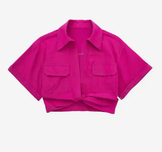 BASIC CROP SHIRT HOT PINK